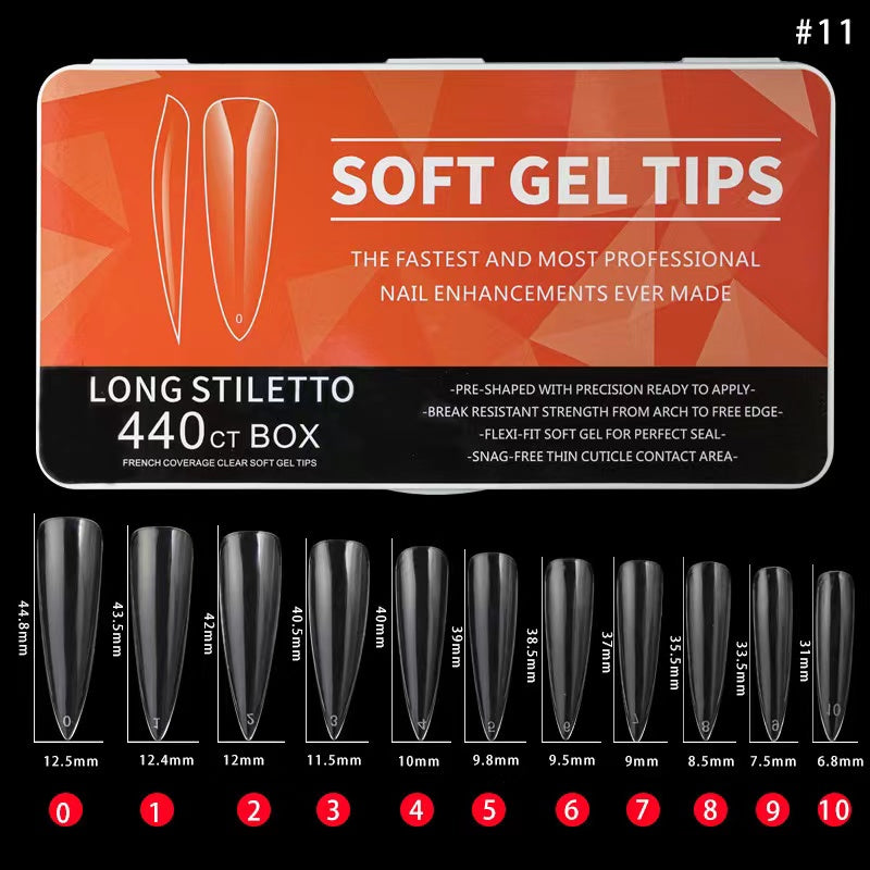Soft Gel Tips - Long Stiletto 440pcs