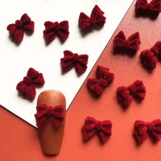 Bow Velvet Resin Nail Art Decoration 10 pcs