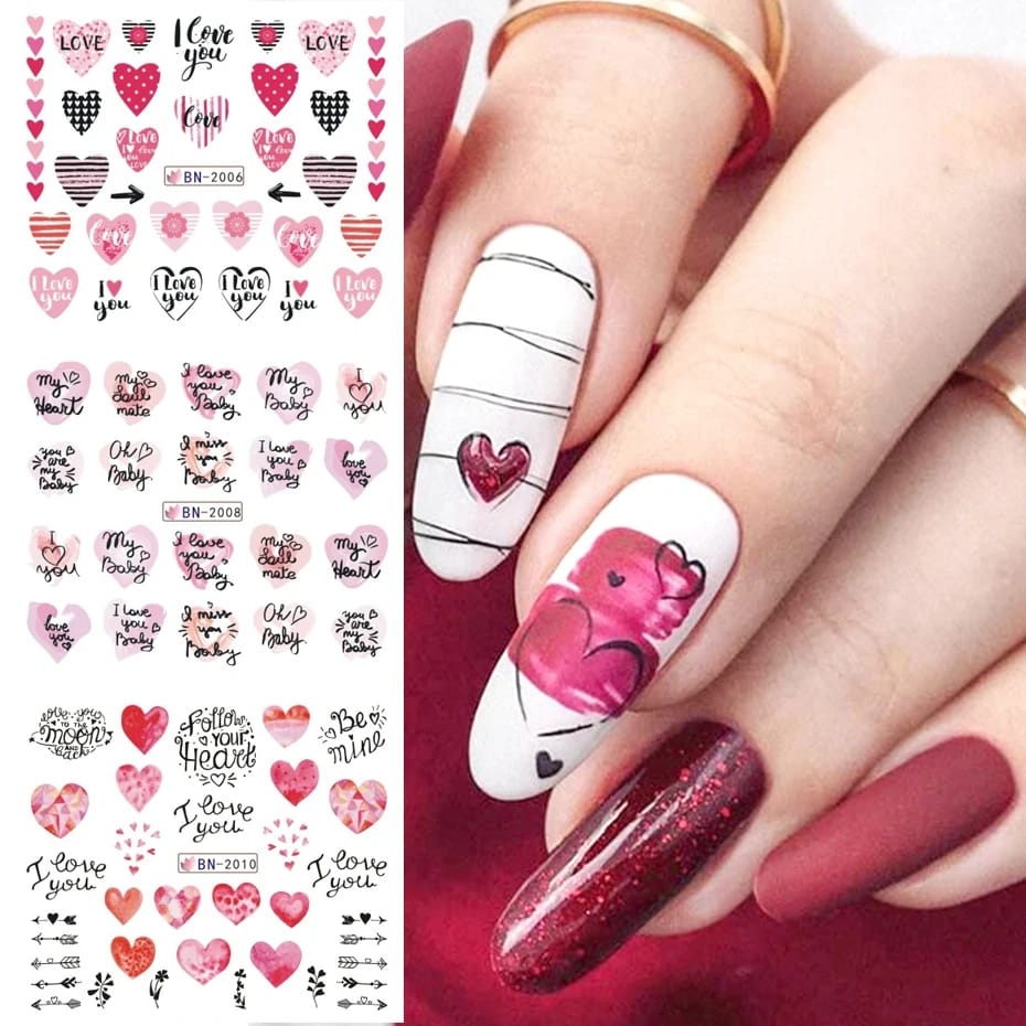 Valentine Heart Text Art Nail Decal BN2008