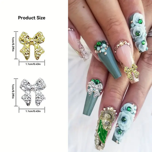 Silver Bow Resin Alloy Nail Art Decoration 5 pcs