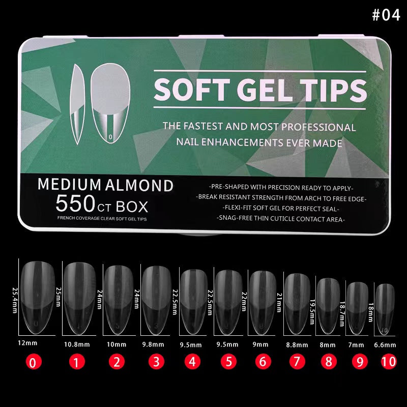 Soft Gel Tips - Medium Almond 550pcs