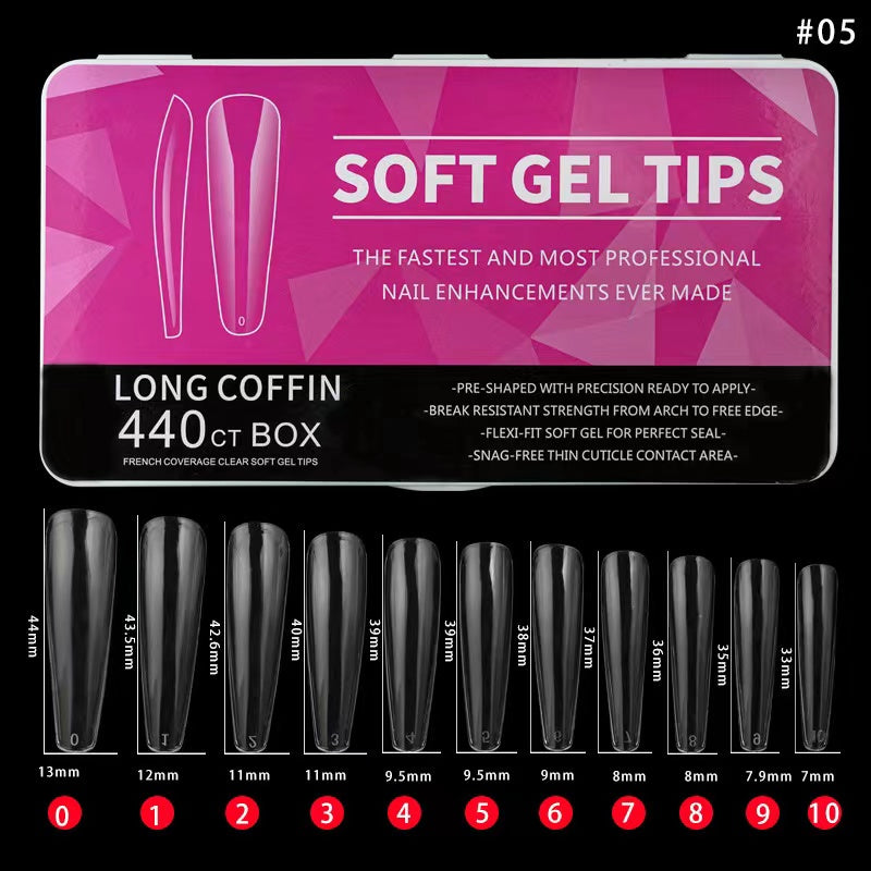 Soft Gel Tips - Long Coffin 440pcs