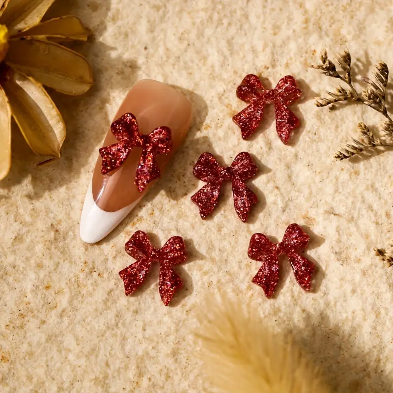 Glitter Bow Resin Nail Art Decoration 10 pcs