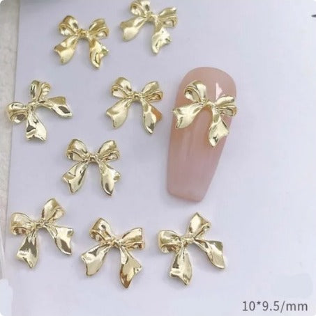 Bows Metallic Gold Charms Nail Art Decoration 2pcs