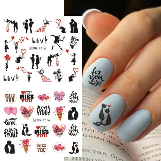 Valentine Heart Text Art Nail Decal BN2014