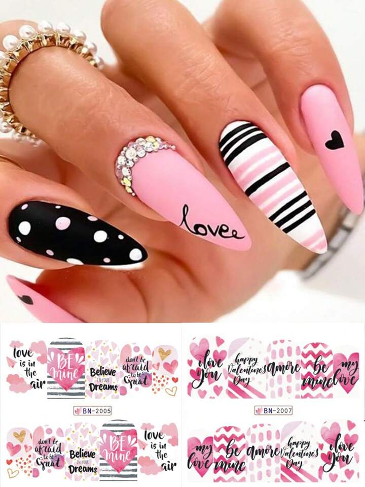 Valentine Heart Text Art Nail Decal BN2005