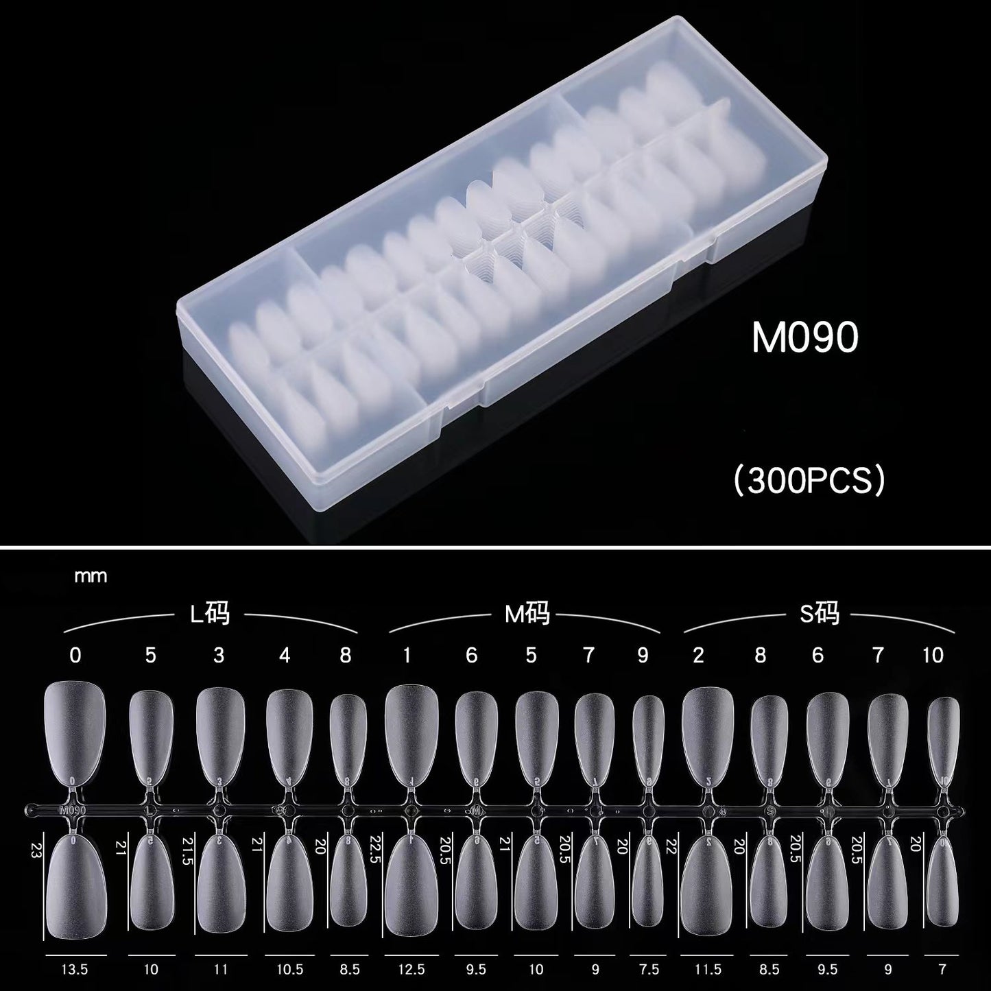Tips 300pcs Press-on Nails, Pre Shaped Soft Gel x Nails M090