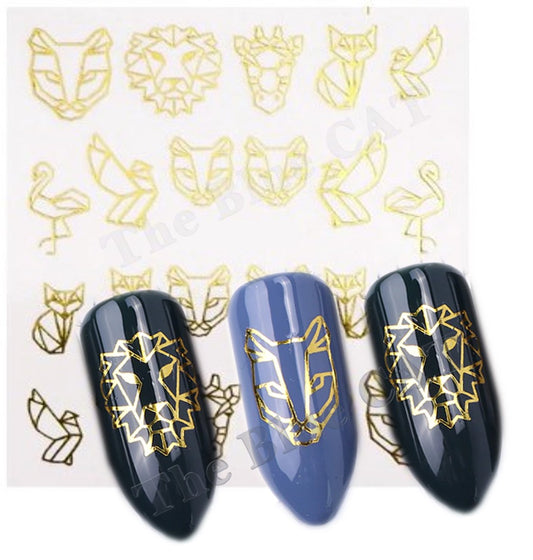 Gold Metallic Abstract Animal Bird Giraffe Lion Fox Nail Decal