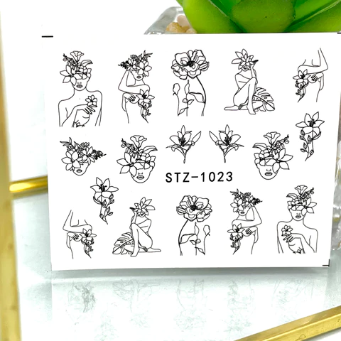 Abstract Faces Geometric Flower Nail Decal