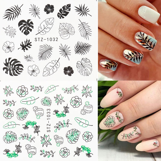 Abstract Palm leaf Flower Leaves Cactus Nail Decal