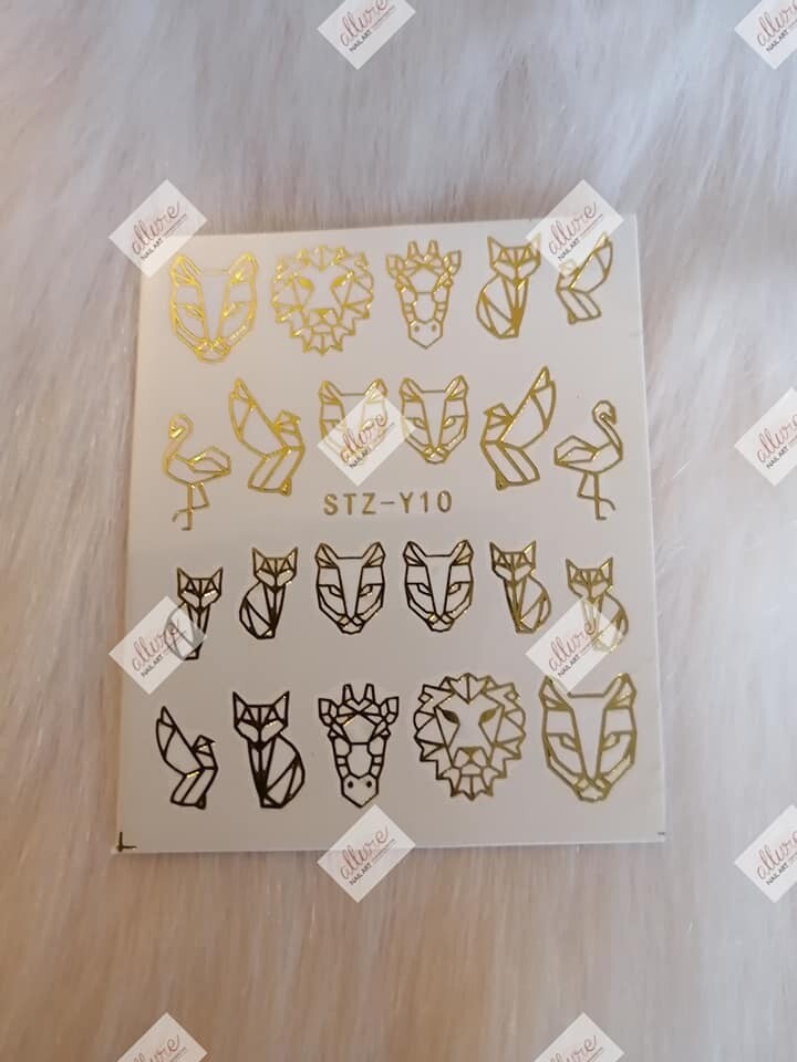 Gold Metallic Abstract Animal Bird Giraffe Lion Fox Nail Decal