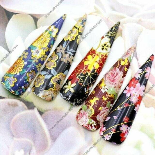 Oriental Floral Flower Gold Foil Nail Transfer