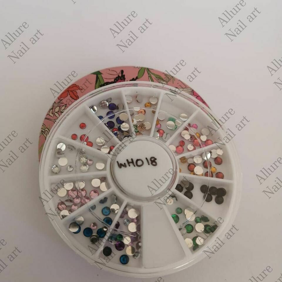 Color Mix Rhinestones Round Nail Wheel Tray
