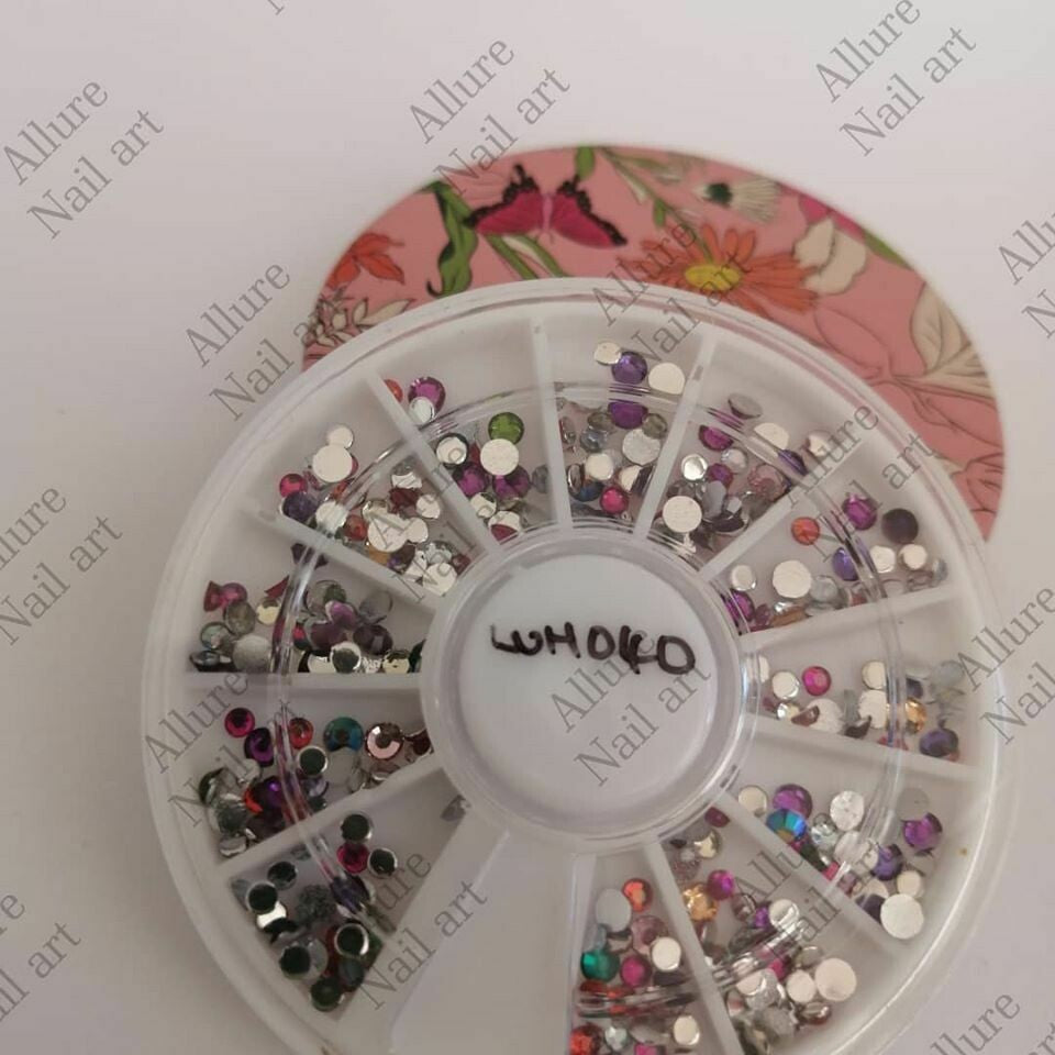 Crystal Color Mix Rhinestones Nail Wheel Tray