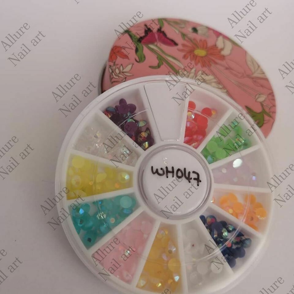 Pearl Jelly like Rhinestones Nail Wheel Tray