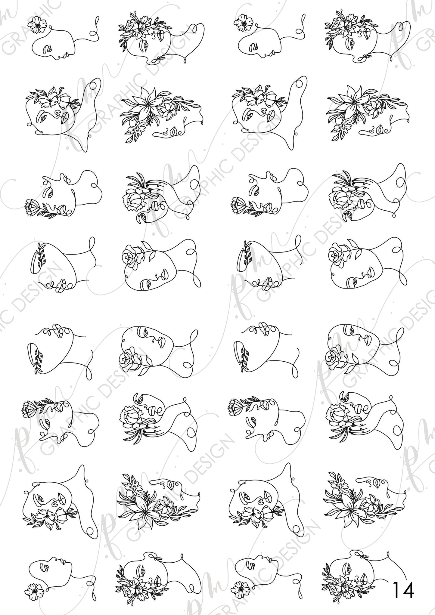 Nail decal PM14 Abstract Floral Faces