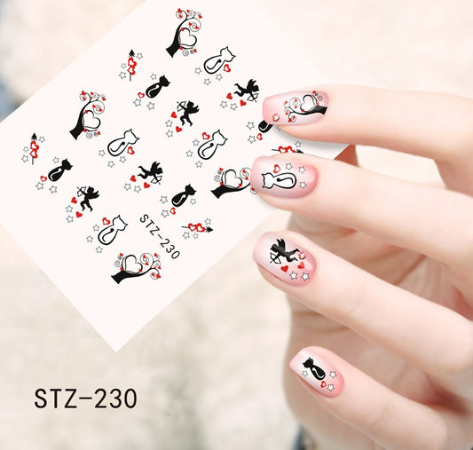 Cat Love Heart Nail Decal