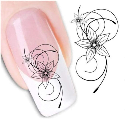 Black Flower Twirl Nail Decal