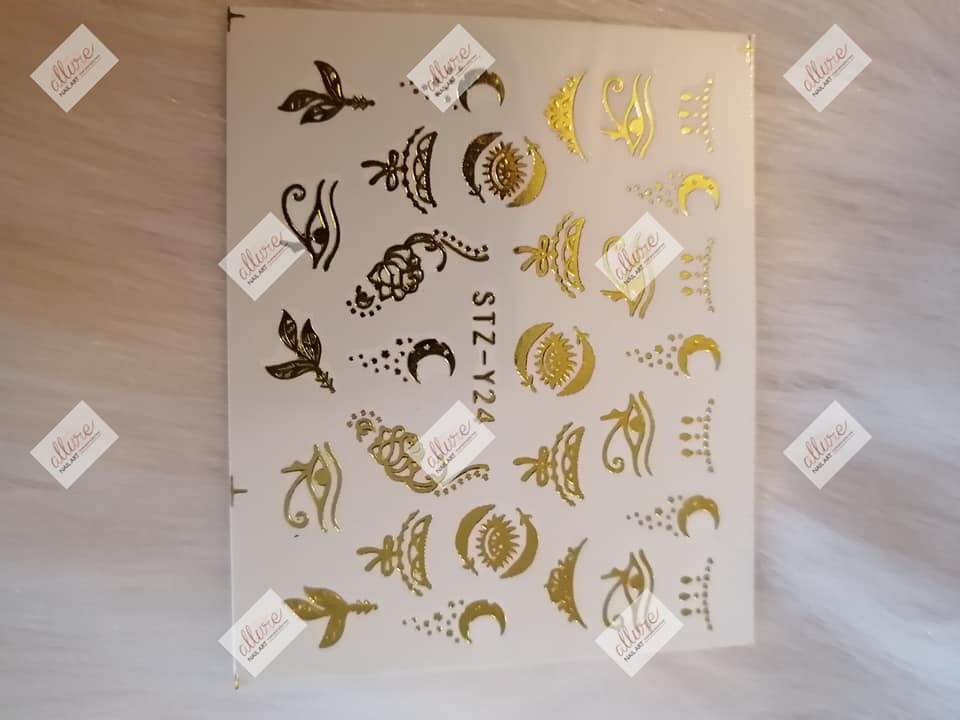 Gold Metallic Eyes Moon Flower Stars Leaves Lace Nail Decal