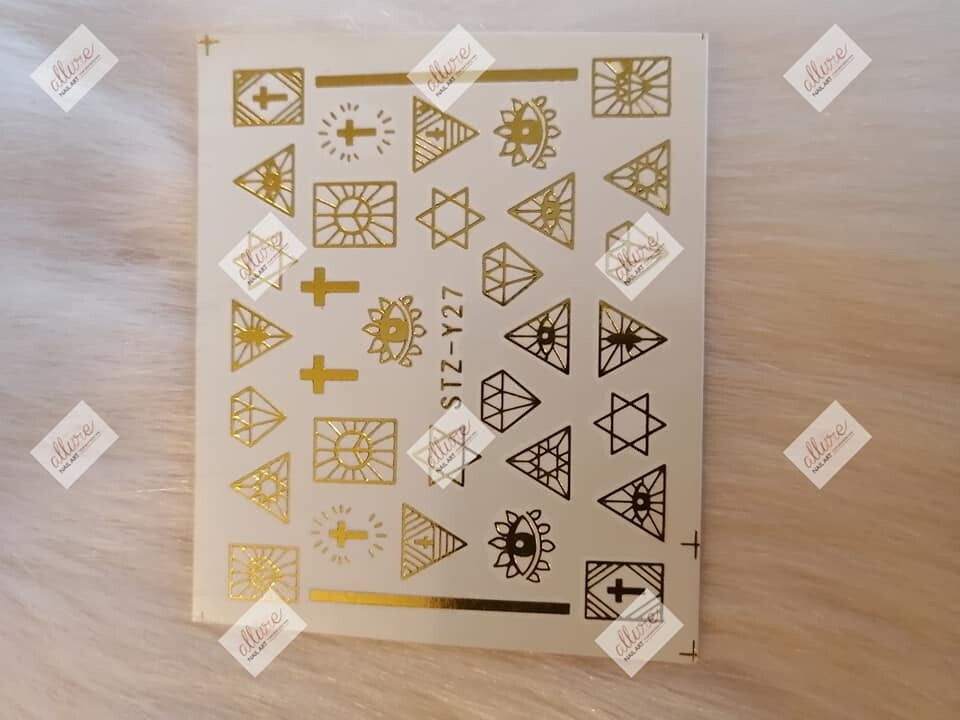 Gold Metallic Stars Cross Eyes Nail Decal