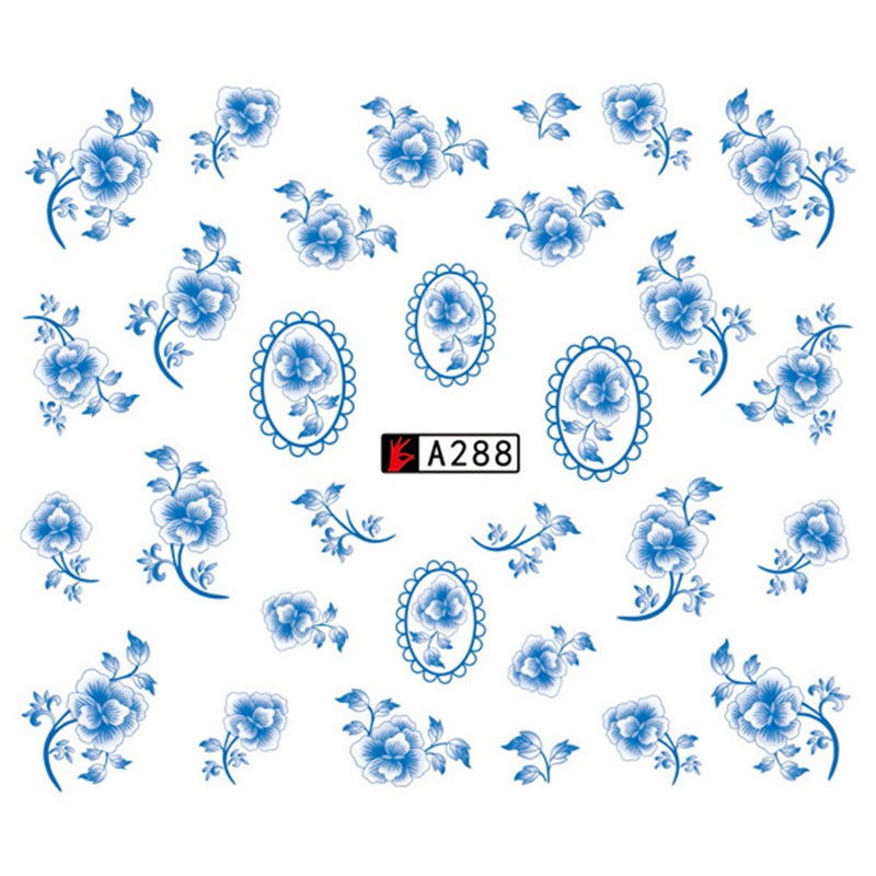Blue Oriental Flower Nail Decal A279-288 Range