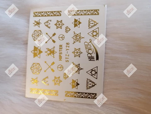 Gold Metallic Stars Cross Eyes Nail Decal