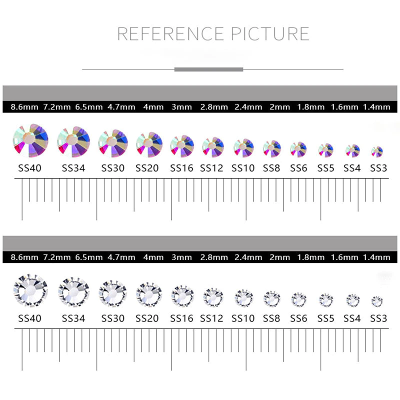 1440pcs AB Transparent Crystal Flat Bottom Rhinestone Nail Art