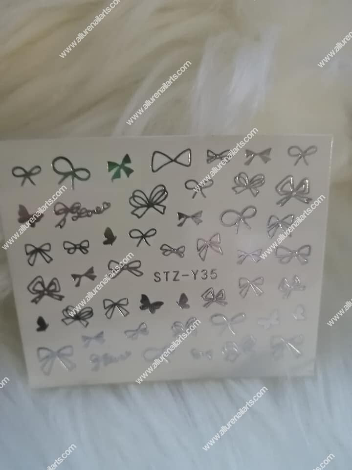 Silver Metallic Bows Butterfly Nail Decal