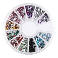 Color Rectangular Mix Rhinestones Nail Wheel Tray