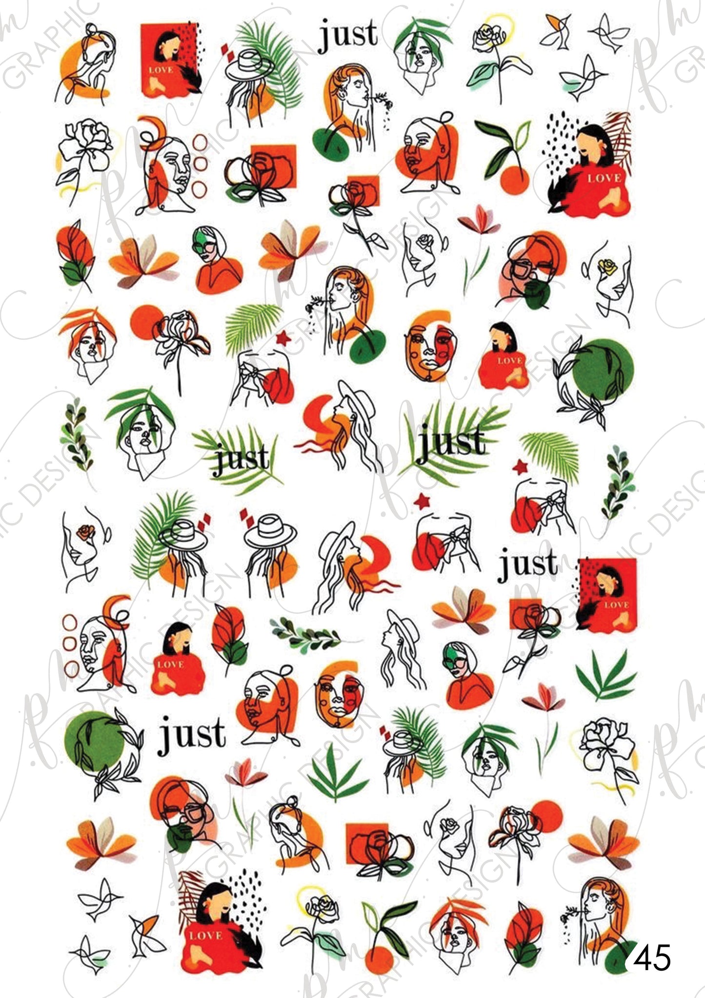 Nail decal PM45 Leaves abstract