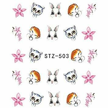 Flower Cat Rabbit Animal Nail Decal