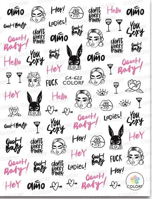 Words Text Letter Lady Nail Sticker