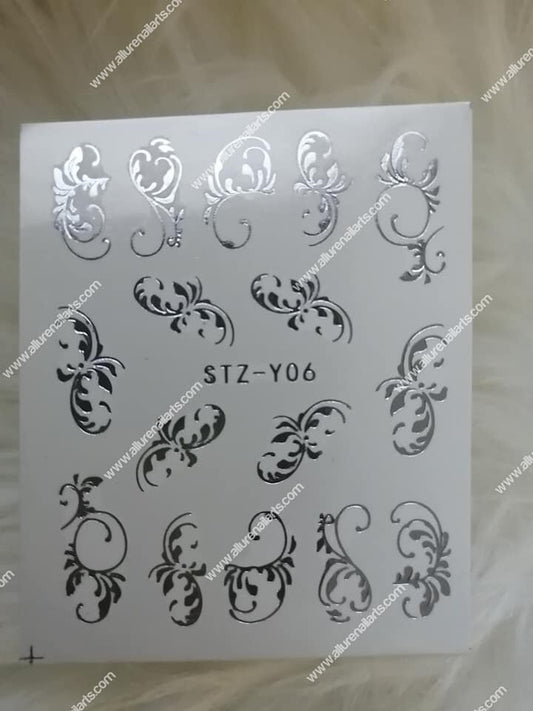 Silver Metallic Flower Lace Nail Decal