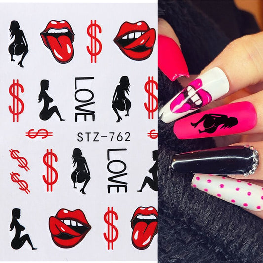 Dollar Pop Art Lips Rose Love Heart Nail Decal