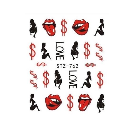 Dollar Pop Art Lips Rose Love Heart Nail Decal