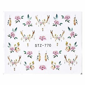Feather Deer Head Flower Nail Decal