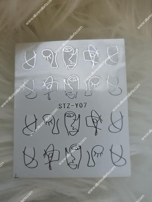 Silver Metallic Abstract Face Nail Decal
