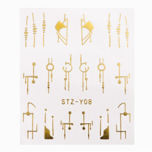 Gold Metallic Lines Dots Abstract Nail Decal