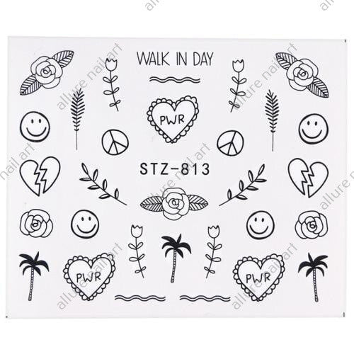 Palm Tree Hearts Leaf Smiley Face Nail Decal