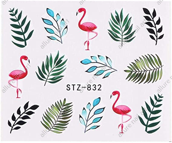 Flamingo Leaves Nail Decal