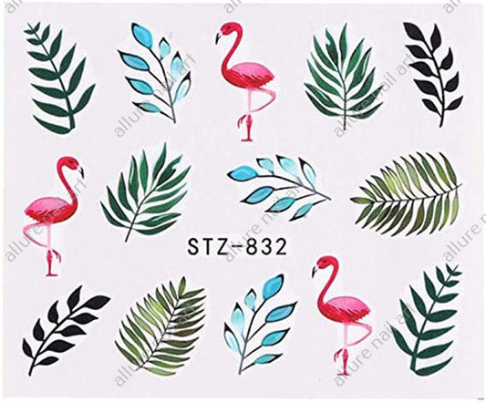 Flamingo Leaves Nail Decal