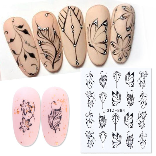 Butterfly Flower Geometric Nail Decal STZ884