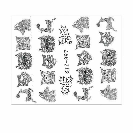 Owl Deer Wolf Cat Geometric Nail Decal STZ897