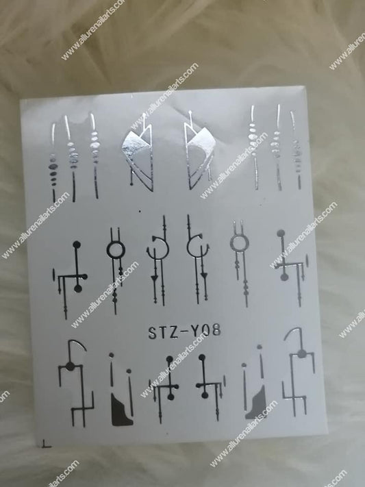 Silver Metallic Abstract Geometric Lines Nail Decal