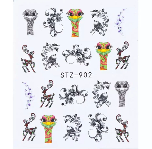 Ostrich Bird Deer Geometric Nail Decal STZ902