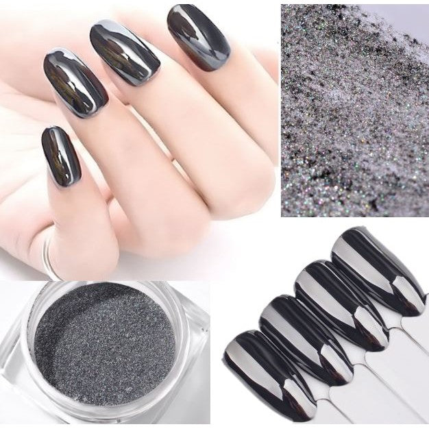 Black Grey Chrome Nail Powder