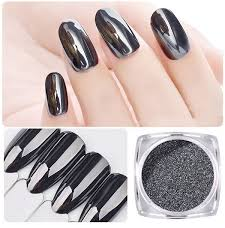 Grey Black Chrome Nail Powder
