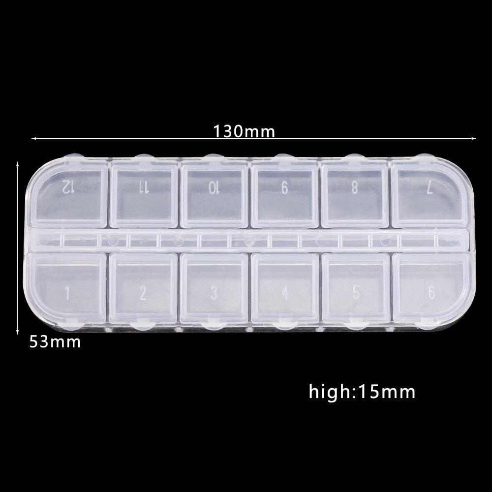 12 Compartment Empty Plastic Storage Case Rhinestones Box - Transparent 12Grid rhinestone Empty Box
