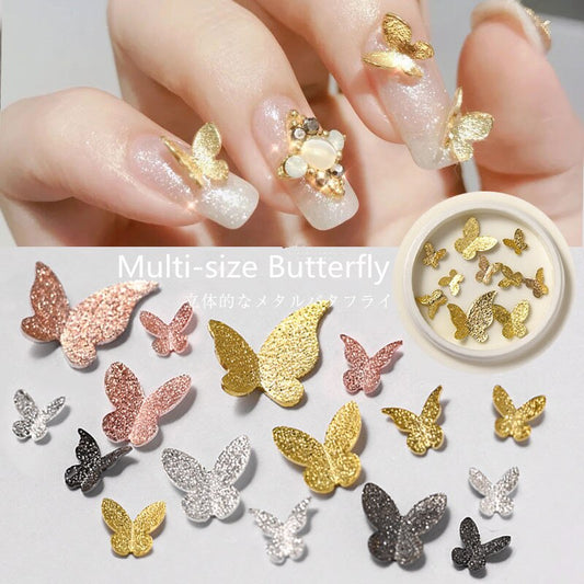 TR27 - 3D Metal Butterfly Frosted Gold Nail Art Decoration