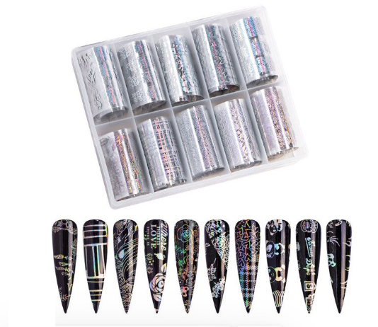 Holographic Silver Nail Art Foil Set Box